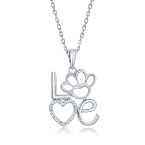 Sterling Silver Cubic Zirconia Heart and Paw Pendant